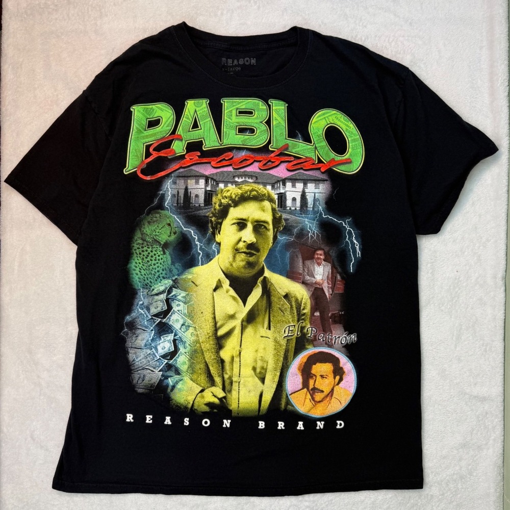 Reason Brand Pablo Escobar El Patron Graphic T-Shirt Mens XL Black A1-201